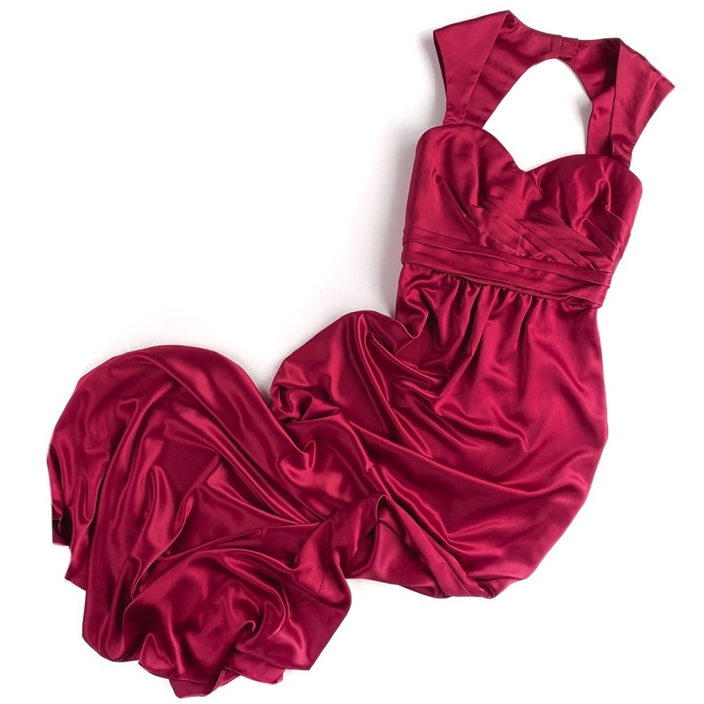 Amsale | cranberry ruby red silky sweetheart gown